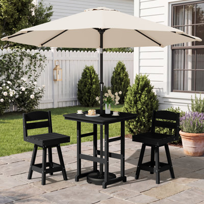 Ensemble de table de bar et chaises d'extérieur en PEHD toutes saisons (3 pièces)