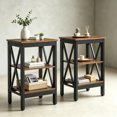 Kempst X-Shaped Nightstand Set Open Shelf 3 Tier Storage Nightstand For Bedroom Living Room