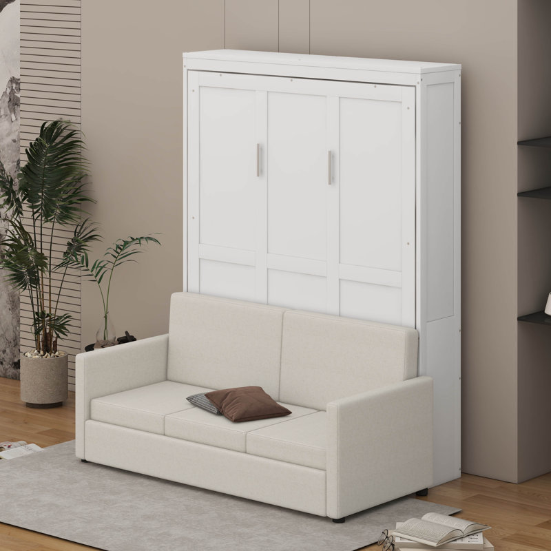 Lit escamotable avec coussin Murphy, Blanc, Double