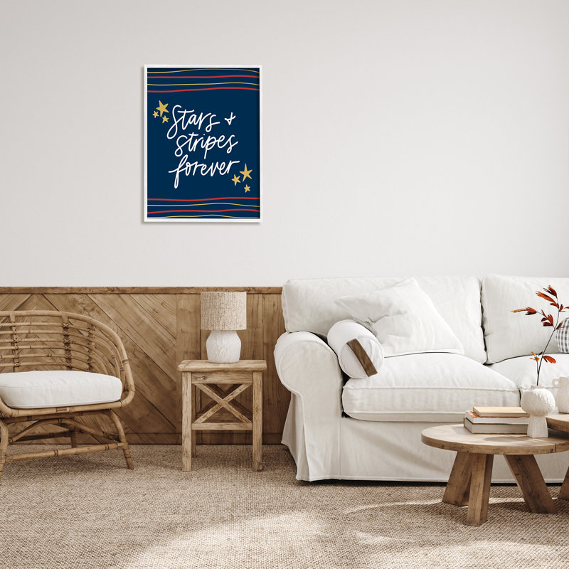 Étoiles à rayures pour toujours Americana, H 30 po x l 24 po x P 1,5 po, Giclée encadrée blanc bord de mer