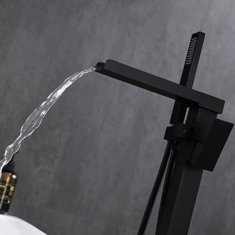 Single Handle Matte Black Bathtub Faucet - Hand Shower, , Corrosion Finish Waterfall Spout, Rust & Resistance
