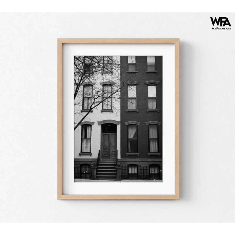 «Perfect Symmetry Buildings», art mural Boho Ying Yang, Encadrement brun clair, Pas de tapis, H 7 po x l 5 po