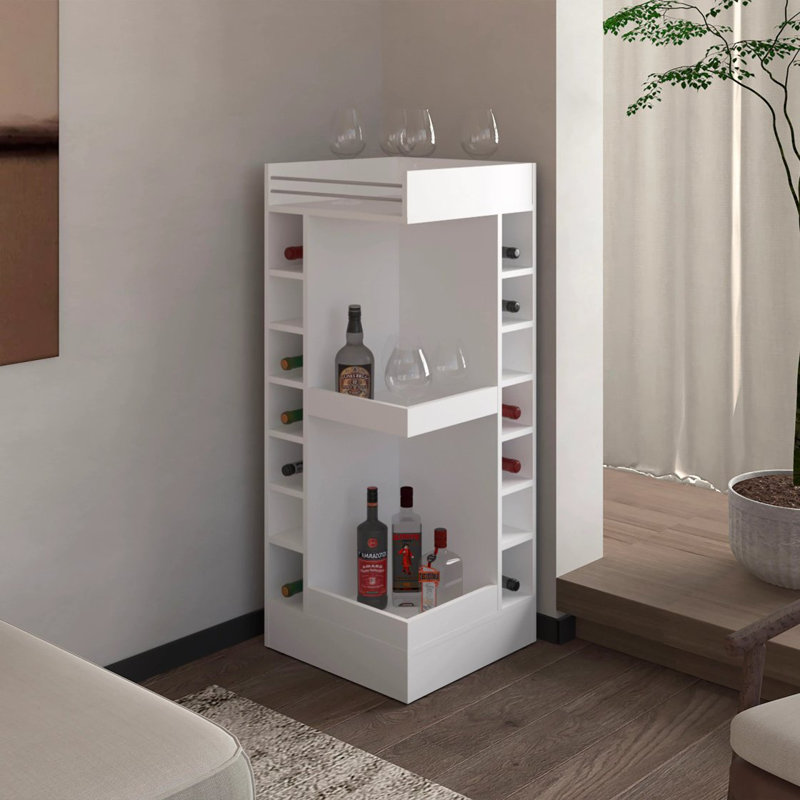 Bar de coin blanc avec support à vin et tablette ouverte, Blanc