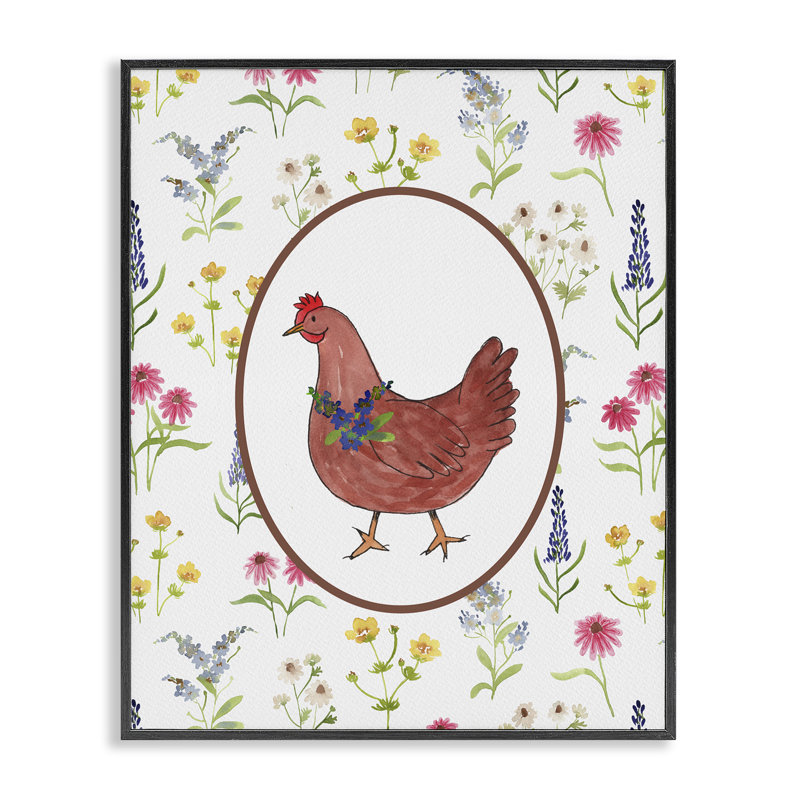 «Farm Friends Rooster & Herbs», estampe numérique, conception de Nina Jacobs, H 20 po x l 16 po, Giclée encadrée noir minuit