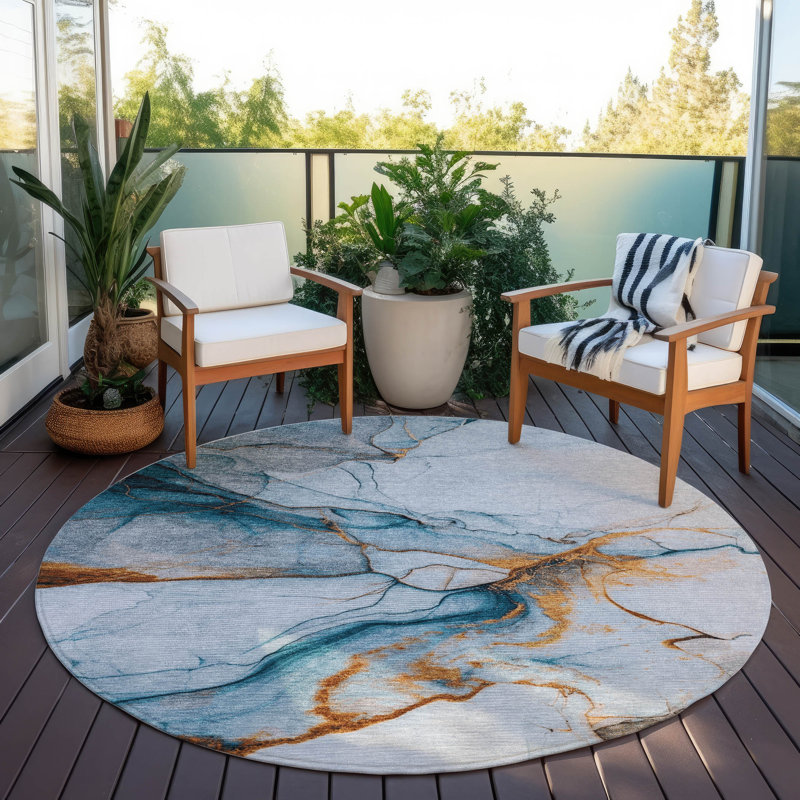 Tapis intérieur / extérieur bleu Daeanor, 8 pi x 8 pi