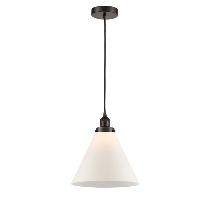Cone 1 Light Mini Pendant, White, 14.75" H x 12" W x 12" D, Oil Rubbed Bronze