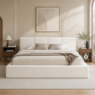 Structure de lit plateforme tapissier avec tête de lit, base de lit moderne de style nuage, aucun sommier requis