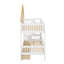 Lit superposé simple en bois avec deux tiroirs et escalier de rangement, cadre de lit superposé avec fenêtre, porte et garde-corps-865363119