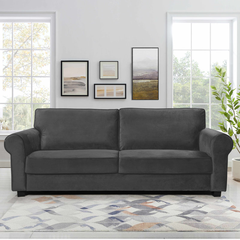 Reva 218.9Cm Rolled Arms Sofa, Grey Velvet