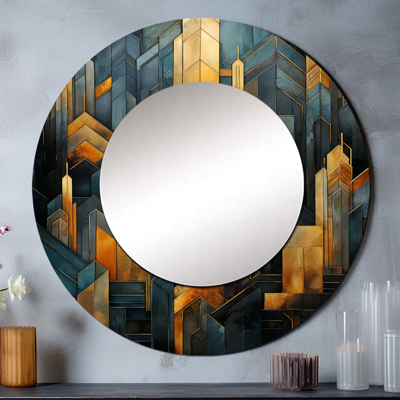 Arches géométriques noires et dorées Sarujan - miroir de formes abstraites uniques, grand miroir mural rond moderne, impression d'art en métal