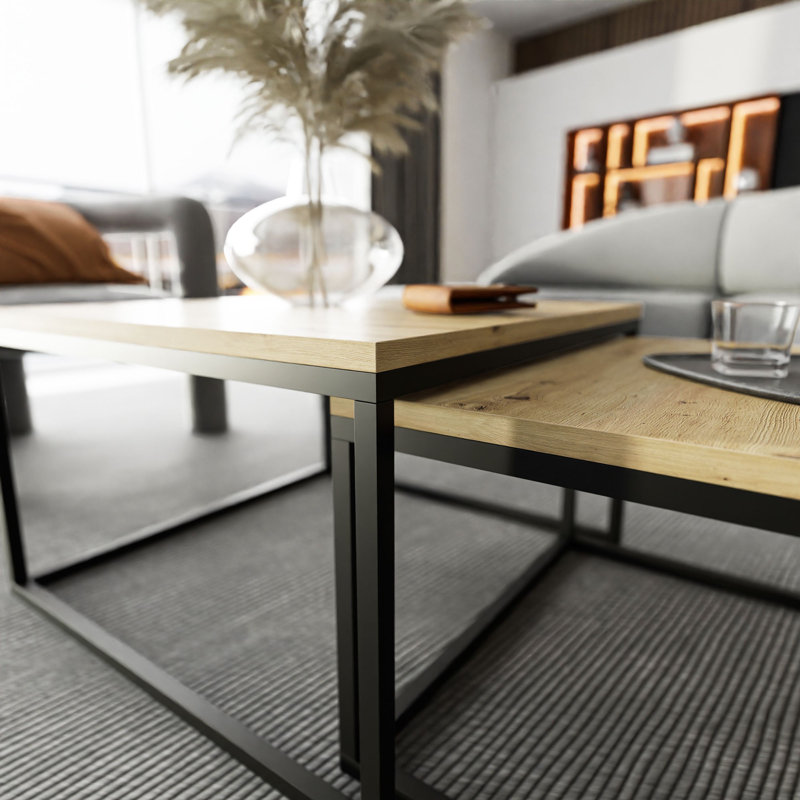 Couchtisch Ahlers, 42cm H x 70cm L x 70cm W, Artisan Oak/Black
