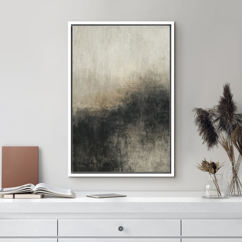 Gray and Black Abstract Art – Pictures Framed Canvas Print Wall Art, 36" H x 24" W x 1.5" D, White Floater Framed