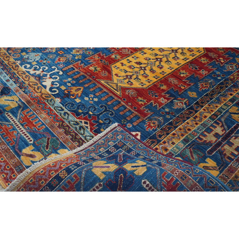 Hand Knotted Wool Oriental Area Rug in Black/Red/Yellow/Blue