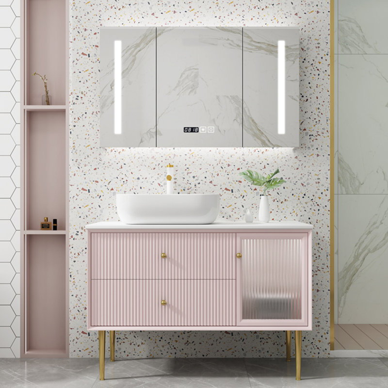 Armoire de salle de bain moderne et luxueuse, H 29,5 po x l 47,2 po x P 19,7 po, Rose