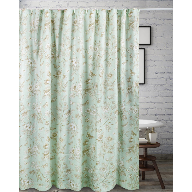 Greenland Home Fashions Olivia Shower Curtain – 72" x 72" Floral Butterfly Garden Polyester Bathroom Curtain with Reinforced Buttonholes