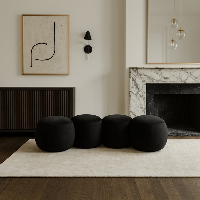 Apollo Velvet Bench, 18" H x 65" W x 31" D, Black Velvet