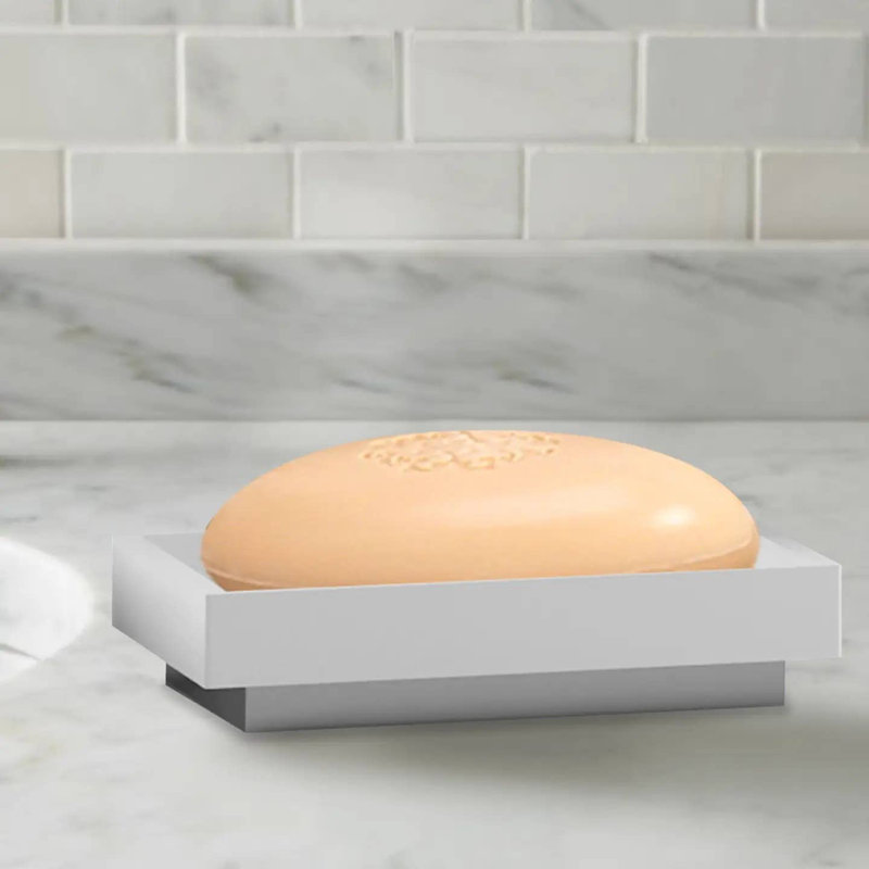 Oneita Soap Dish for Bathroom Counter,Shower & Kitchen | Ceramic/Metal Trim