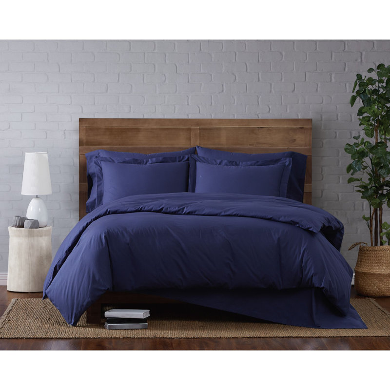 Jededian 100% Cotton Percale Duvet Cover Set, King Duvet Cover + 2 Shams, Navy
