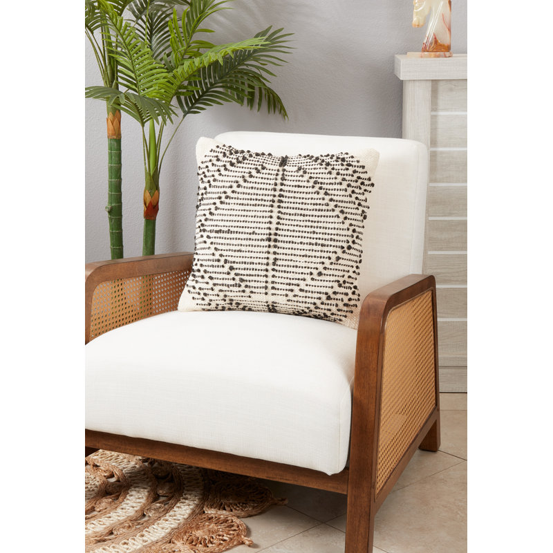18" Square Ivory and Black Cotton Jacquard Throw Pillow