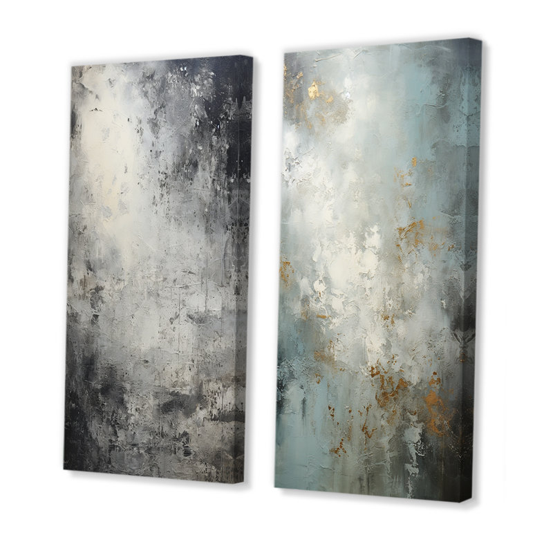 Minimalisme gris lunaire Surface IV - Art mural abstrait ensemble de salon de 2, H 28 po x l 25 po, Toile tendue