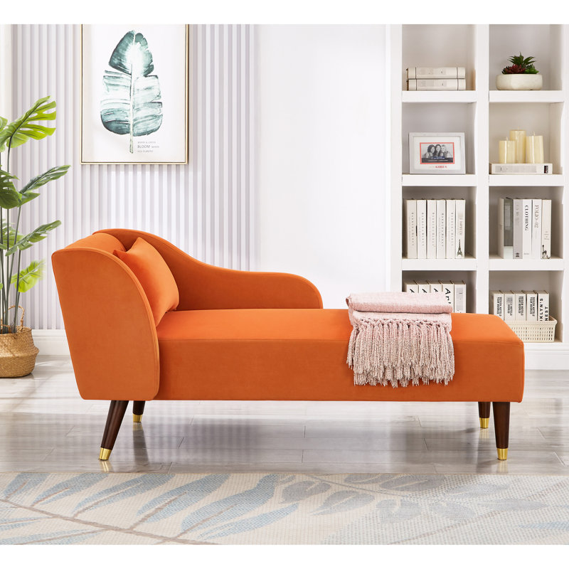 Chaise élégante en velours exquis avec pieds glissants, Orange