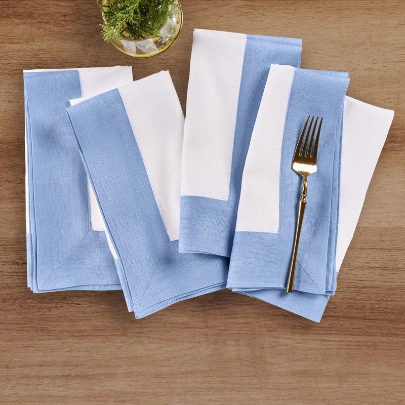 Contempo - 100% Pure Linen Dinner Napkins, Cornflower Blue/White