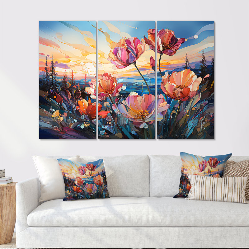 Verre tulipes liquides Art I - ensemble de décorations murales tulipes, H 28 po x l 36 po x P 1 po