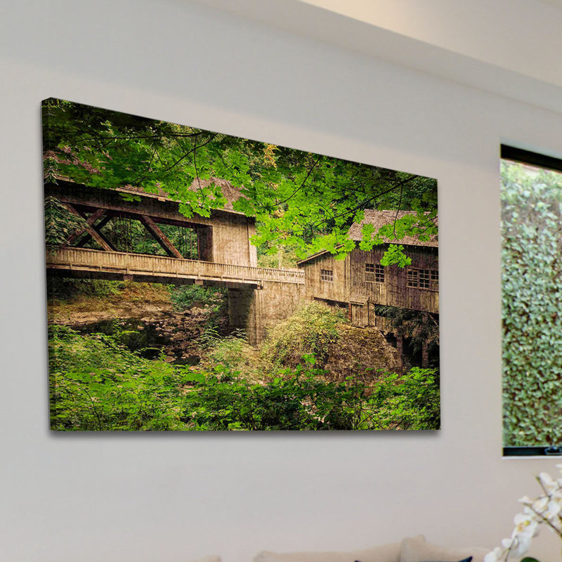 Cedar Mill and Covered Bridge 1 Piece Wrapped Canvas Wall Art, 102 cm H x 152 cm W