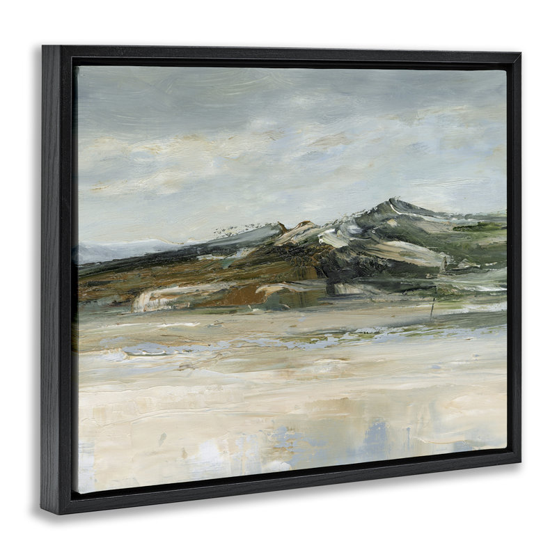 «Neutral Brushed Desert Mountain», art mural encadré par Floater, Cadre flottant noir de jais, H 17 po x l 21 po