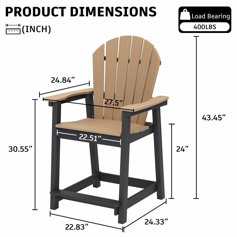 5-Piece Outdoor HDPE Bar Set, Patio Adirondack Chairs With 31.5" Round Table, Black/Brown