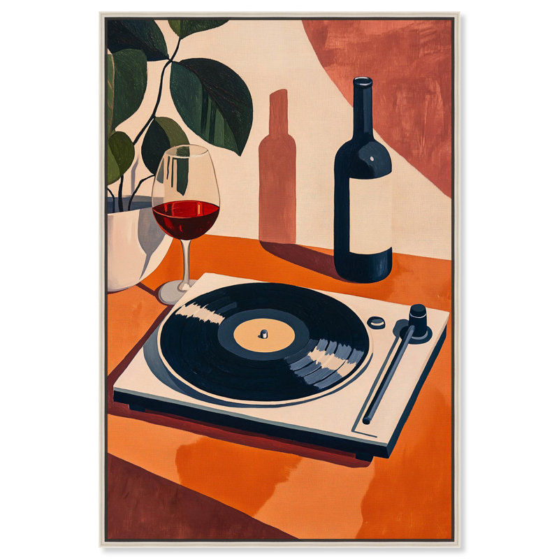 Vinyle et toile de vin par Art Remedy, H 37 po x l 25 po, Cadre flottant, Argent argent
