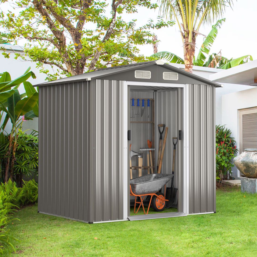 6ft. Wx 4ft. D Metal Garden Shed with Sliding Doors