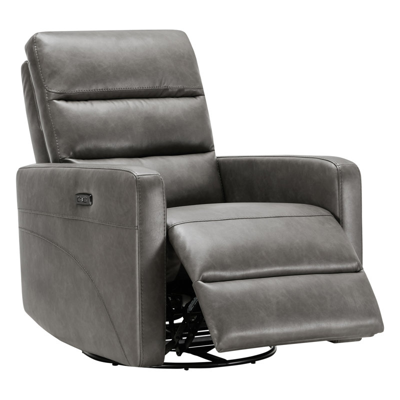 Fauteuil inclinable électrique pivotant en cuir Mila, Cuir étain Copley