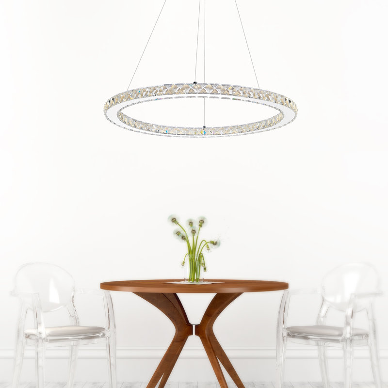 Lustre à DEL avec finition chromée, H 60 po x l 24 po x P 24 po