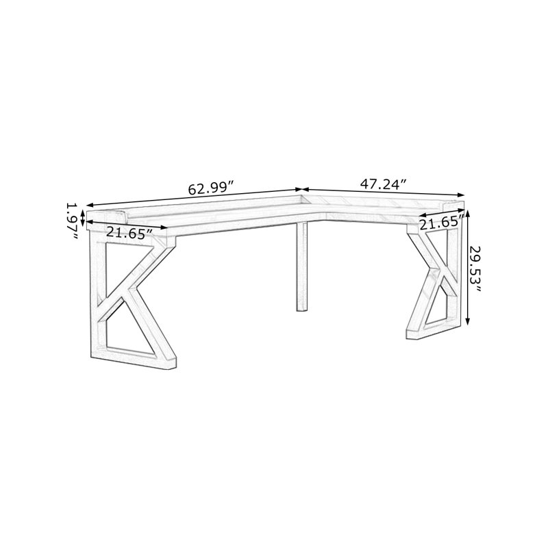 Walnut L-Shaped Solid Wood  desk, 29.53" H x 62.99" W x 47.24" D, Right Hand Return