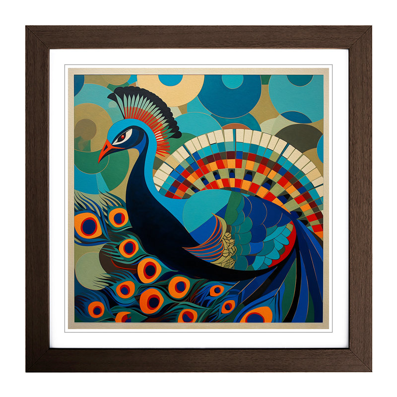 Peacock Constructivism No.7 - Framed Print, Walnut