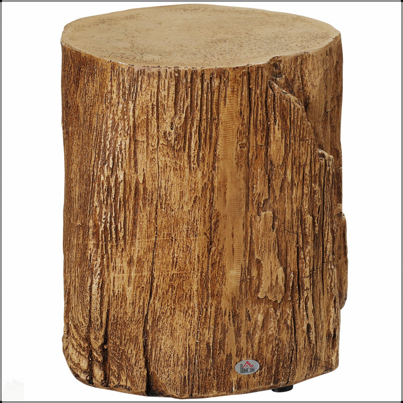 Tabouret de souche d'arbre, table d'appoint décorative avec plateau rond, table de bout en béton avec finition grain de bois pour l'intérieur et l'extérieur