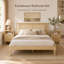 3-Piece Bedroom Set, Rattan Headboard Solid Wooden Bed with 2 Rattan Nightstands, Drawers & Open Shelf-1765907994