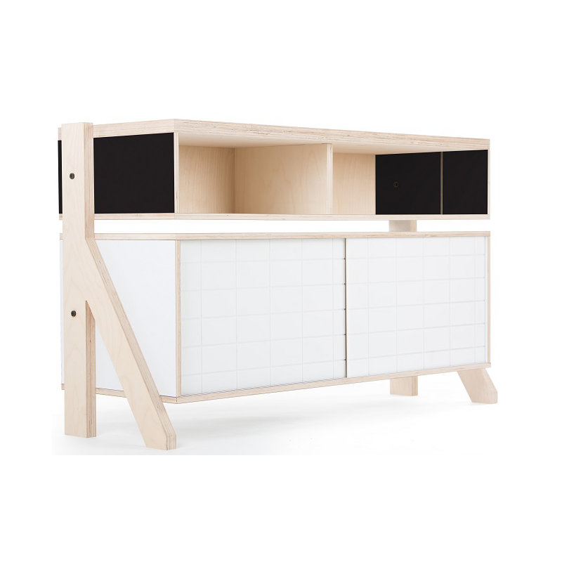 Derrall 115cm Sideboard, White/Inky Black and Orange