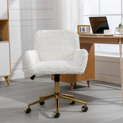 Fauteuil de bureau artificiel en poils de lapin avec base en métal doré