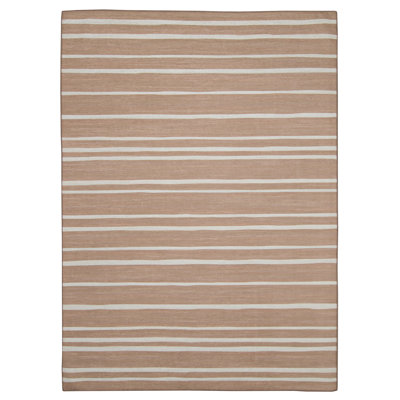 Kivett Striped Tan and Cream Indoor Outdoor Machine Washable Area Rug