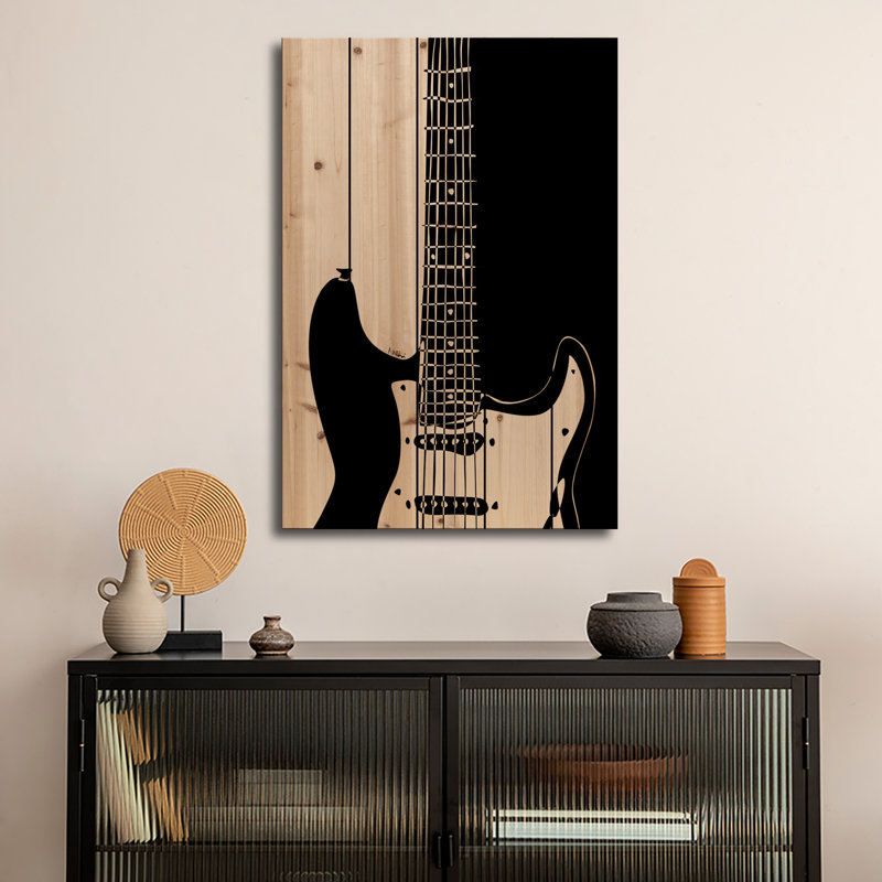 Reproduction d'art mural en bois - guitare stratocaster par Nisse Corona, H 40 po x l 26 po
