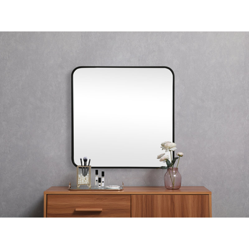 Metal Square Wall Mirror, Black, 24"  x 24" 