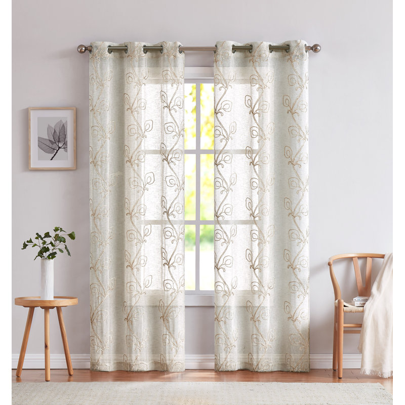 Carmella Semi-Sheer Grommet Curtain, Linen, 38" W x 84" L