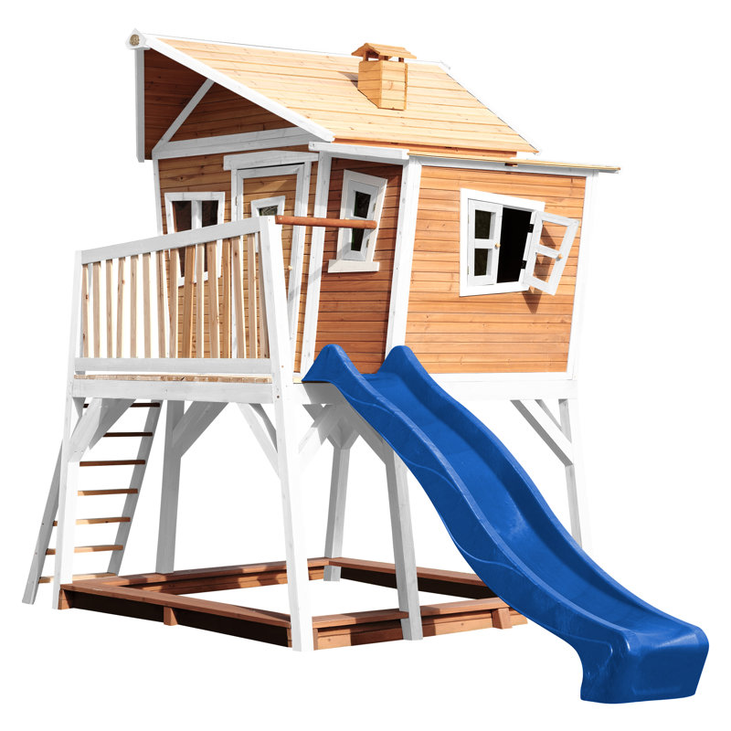 Max AXI 432cm W x 193cm D Outdoor Hemlock Wood Luxury Playhouse, Brown/White/Blue