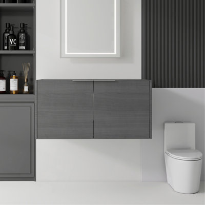 Meuble-lavabo flottant 36 po, contreplaqué, portes doubles à fermeture douce, rangement intérieur spacieux, fixation murale, armoire seulement, lavabo non inclus