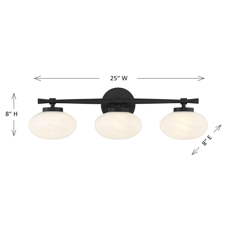 Barrow Bathroom Vanity Light, Matte Black, 3 Lights, 8" H x 25" W x 6.63" D