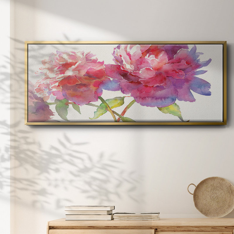 Prise pivoines II - toile encadrée, H 20 po x l 50 po