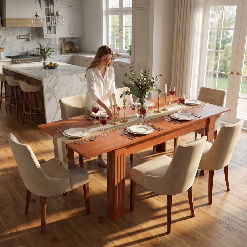 Table de salle à manger extensible pour la cuisine, table de salle à manger rectangulaire extensible de 54 à 85 po pour 4 à 10 personnes, table de salle à manger rectangulaire moderne avec structure en bois robuste et plateau imperméable, noyer clair