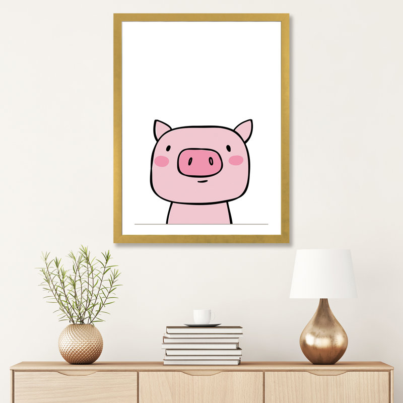 Cochon - impression d'art graphique, Papier encadré doré, H 32 po x l 24 po x P 1 po, Blanc